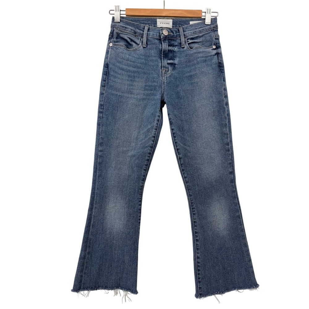 FRAME Le High Flare Jeans Women's Distressed Hem Cropped Bootcut Denim‎ Size 25
